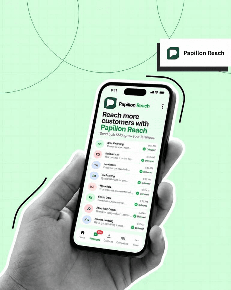 The Papillon Reach app showing delivered SMS campaigns